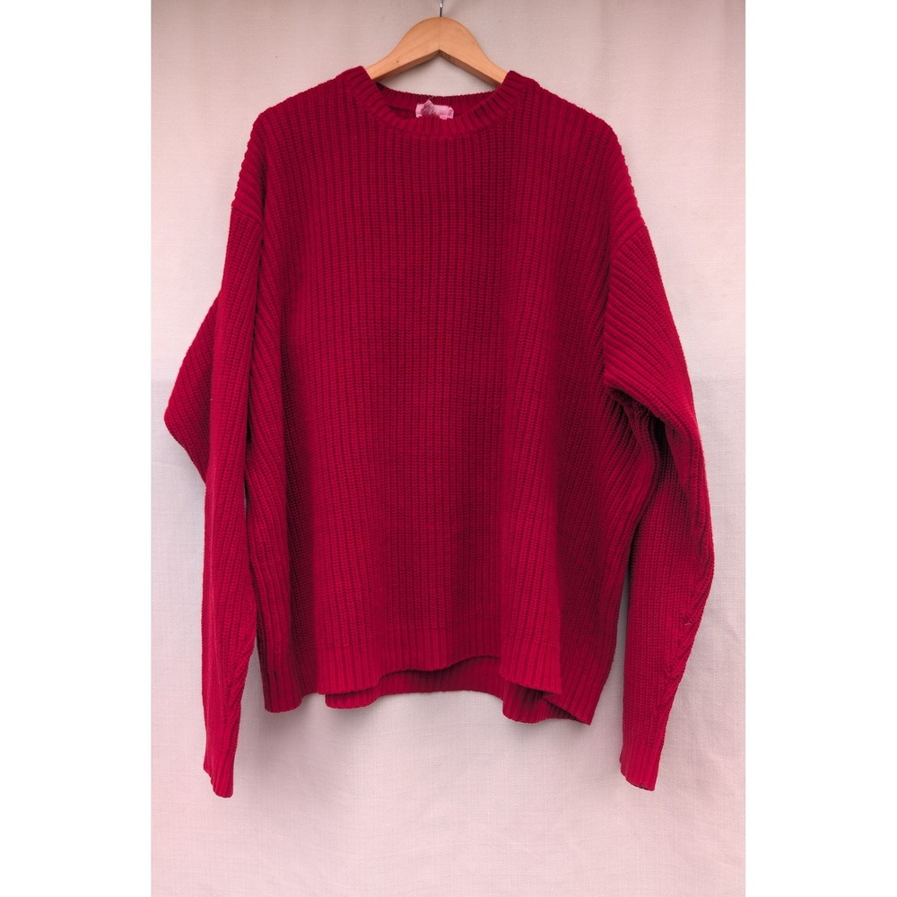 JCrew Sweater Mens XLT Red Chunky Cotton Shaker Rib Fisherman Knit Vintage 90s